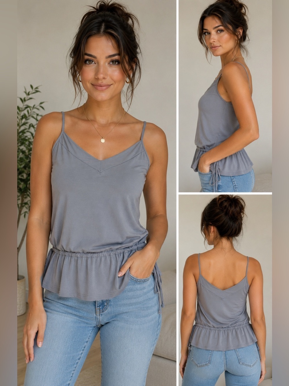 Aritzia Talula Babaton Gray Cinch Waist Camisole Tank Top Size Small
